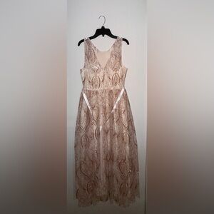 Rose gold formal dress.